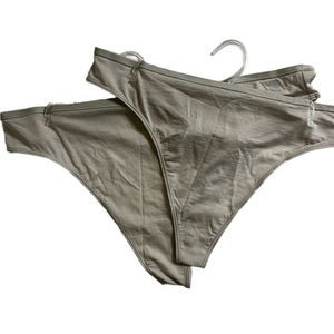 Allbirds Woman’s NWT Trino Sz 2X Thong Underwear Taupe Stretch 2 Pair Lot Logo